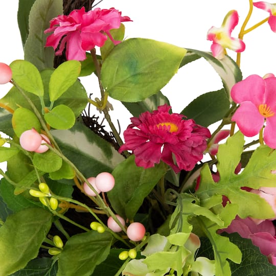 16" Leafy Pink Hydrangea Floral Spring Hanging Basket